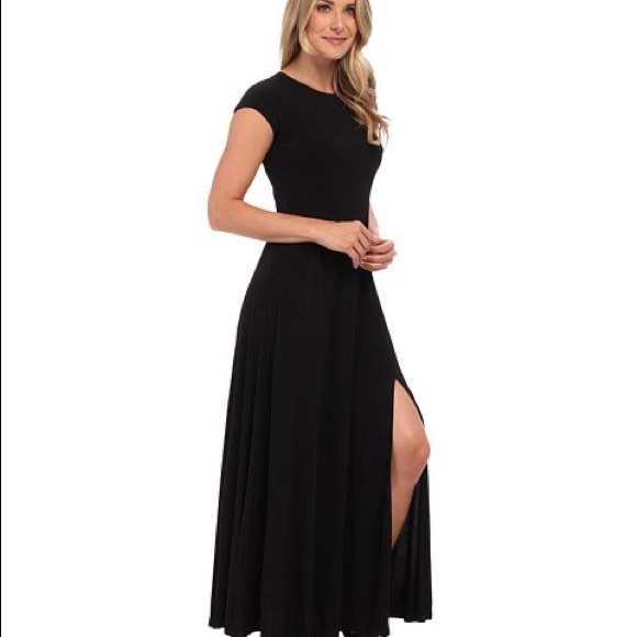 NWT Michael Kors Cap Sleeve Slit Maxi Dress (Black) Women's Dress - Picture 2 of 7